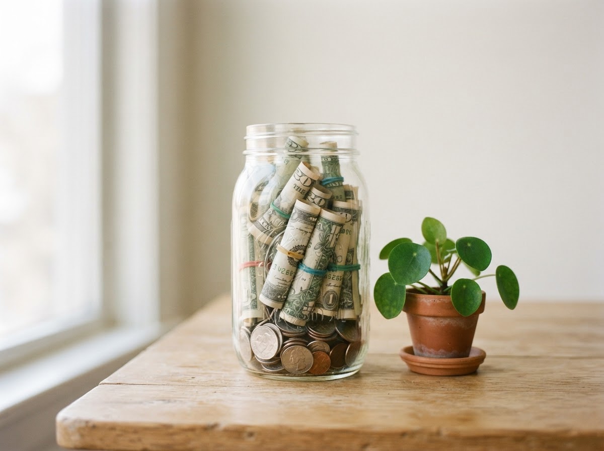 Jar of savings set aside as an emergency fund