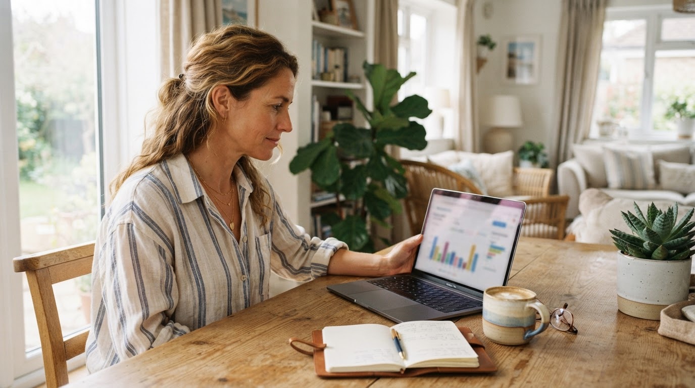 Vacation rental owner checking her booking payouts on a laptop