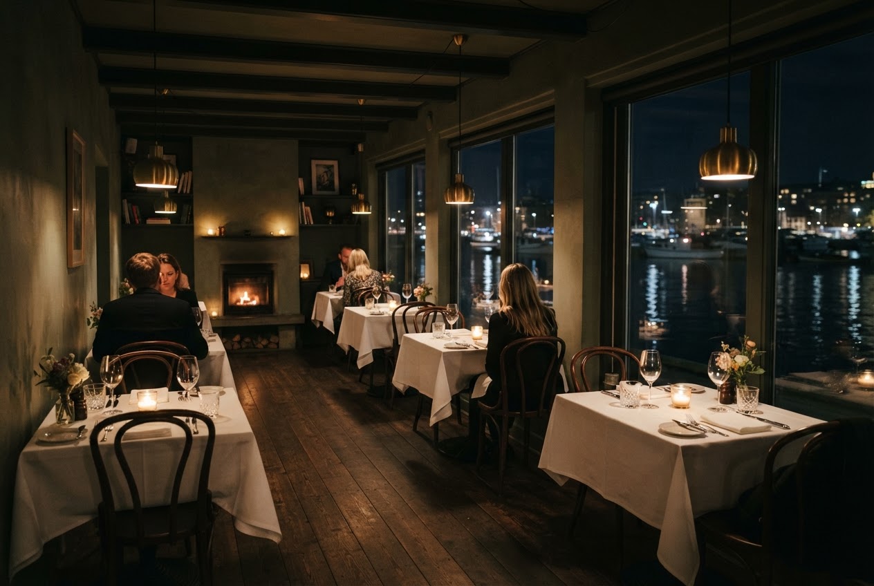 The Pulcinos dining room with warm evening light