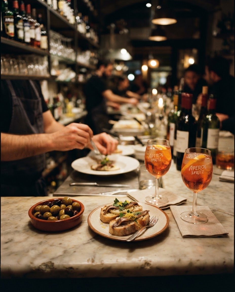 The Pulcinos aperitivo bar with an open kitchen