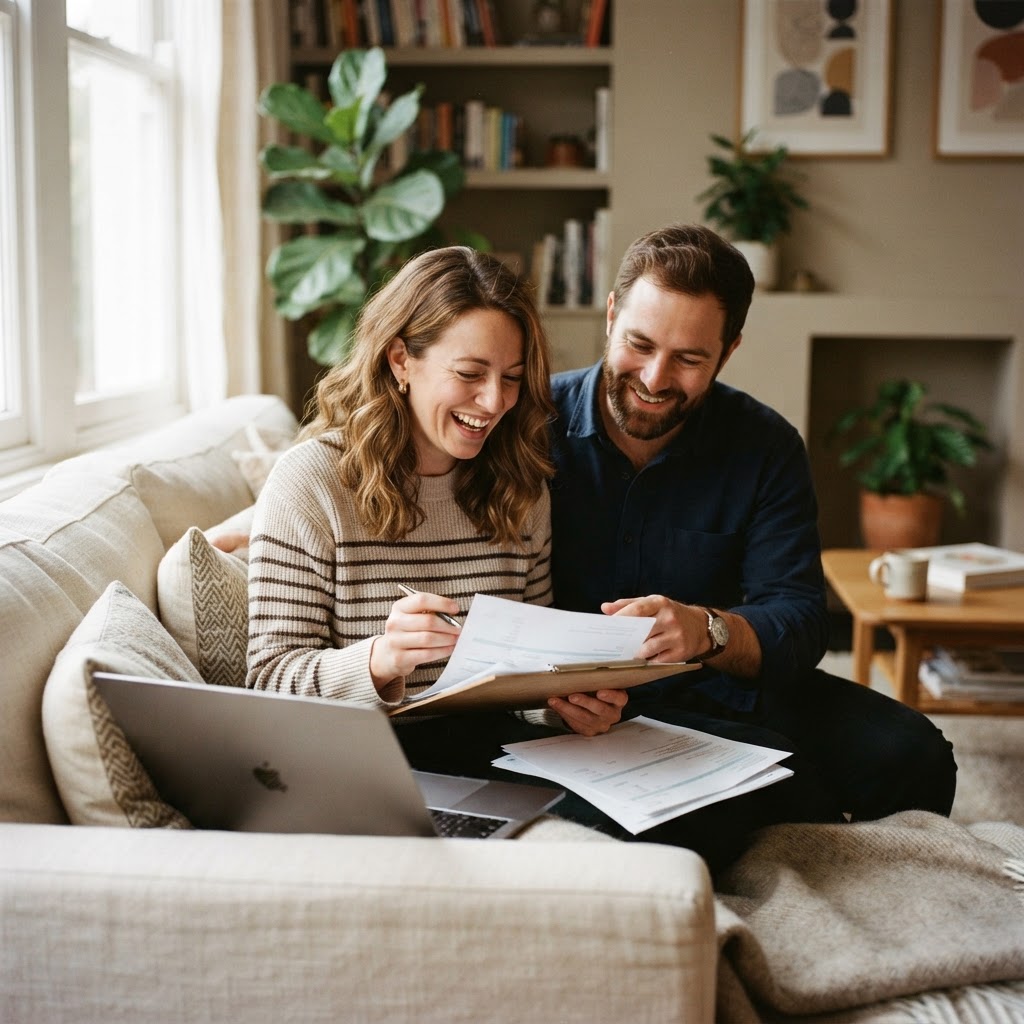 Couple reviewing a personal loan offer together at home
