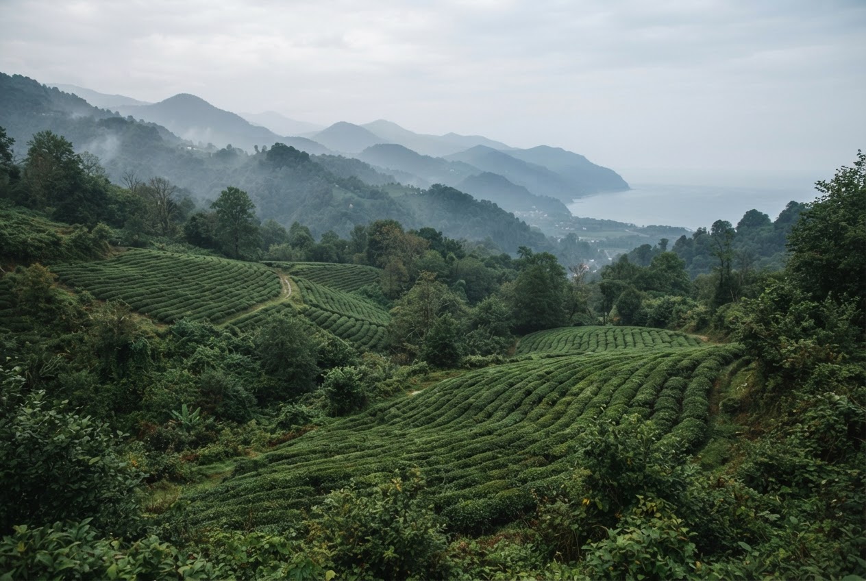Collines verdoyantes et végétation dense en bord de littoral