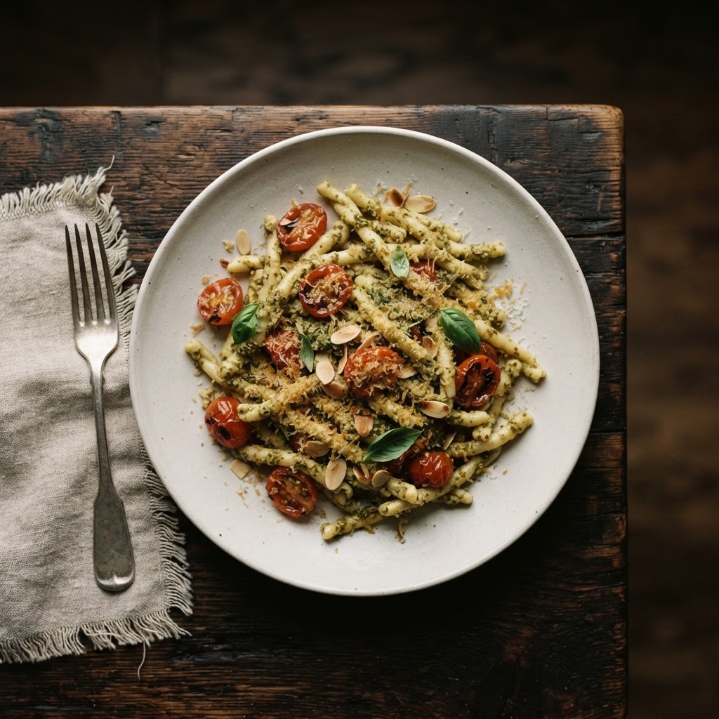 Busiate, almond pesto & bottarga