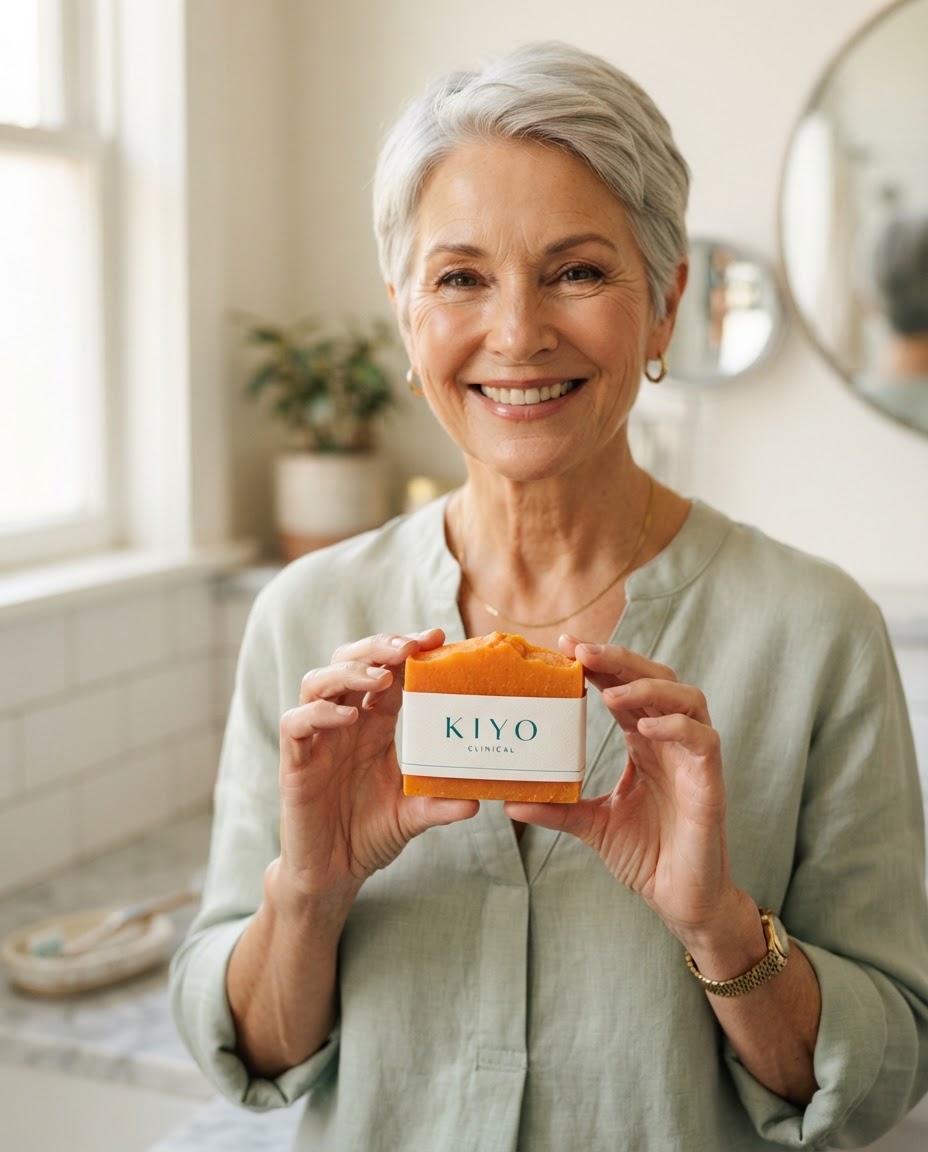 Diane holding a Kiyo Clinical soap bar