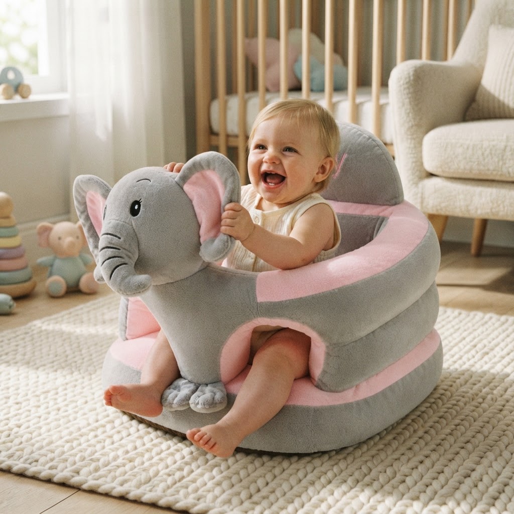 Jasmin H.'s baby in a Blush Elephant Hugsy Seat