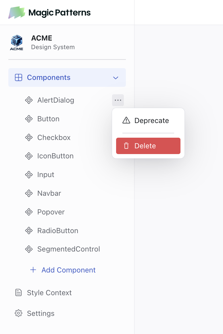 Delete a component from a Design System
