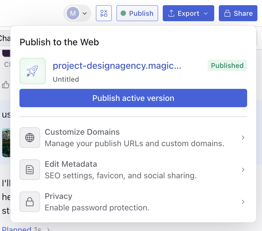 Metadata section in Publish panel
