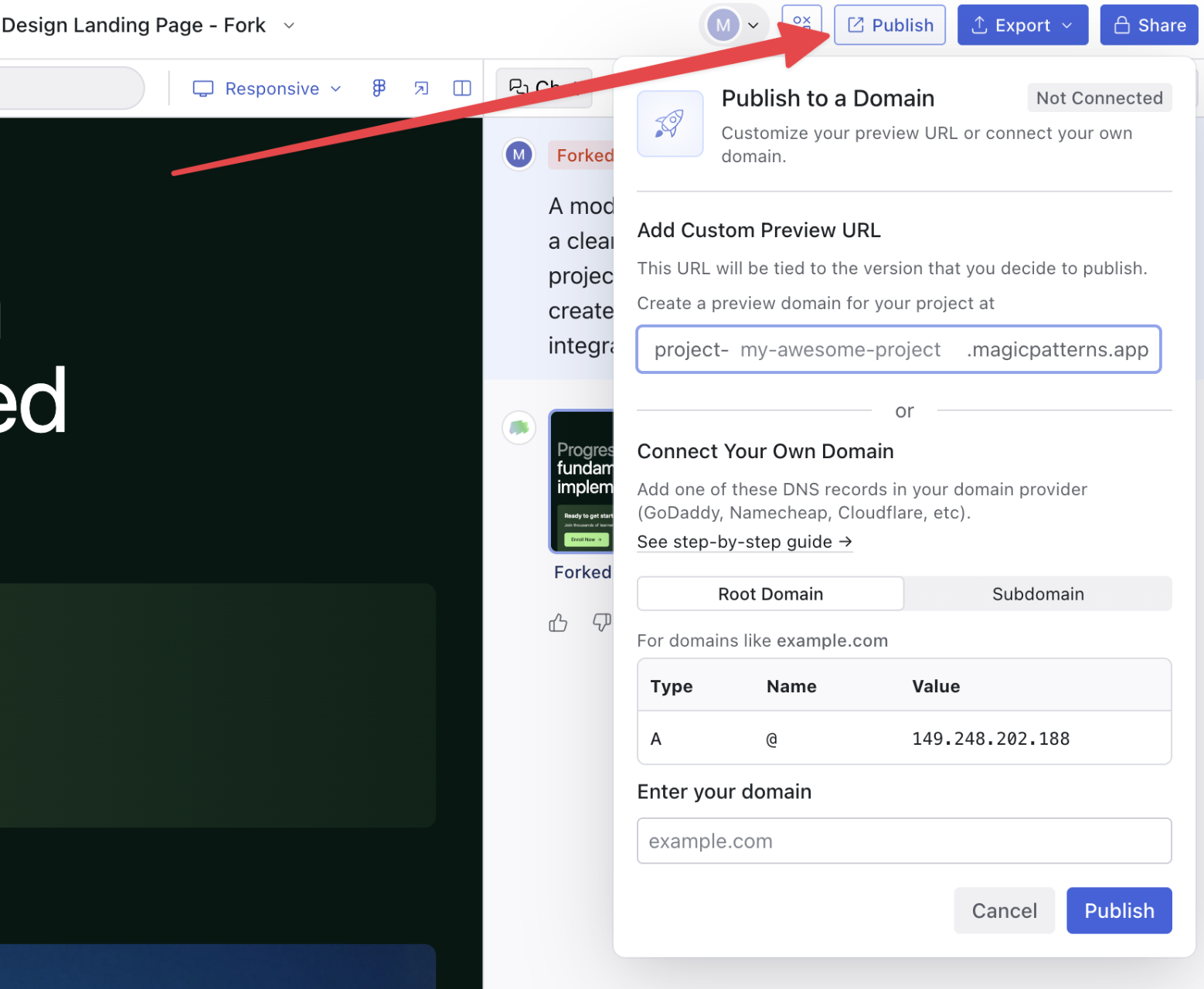 Publish button location