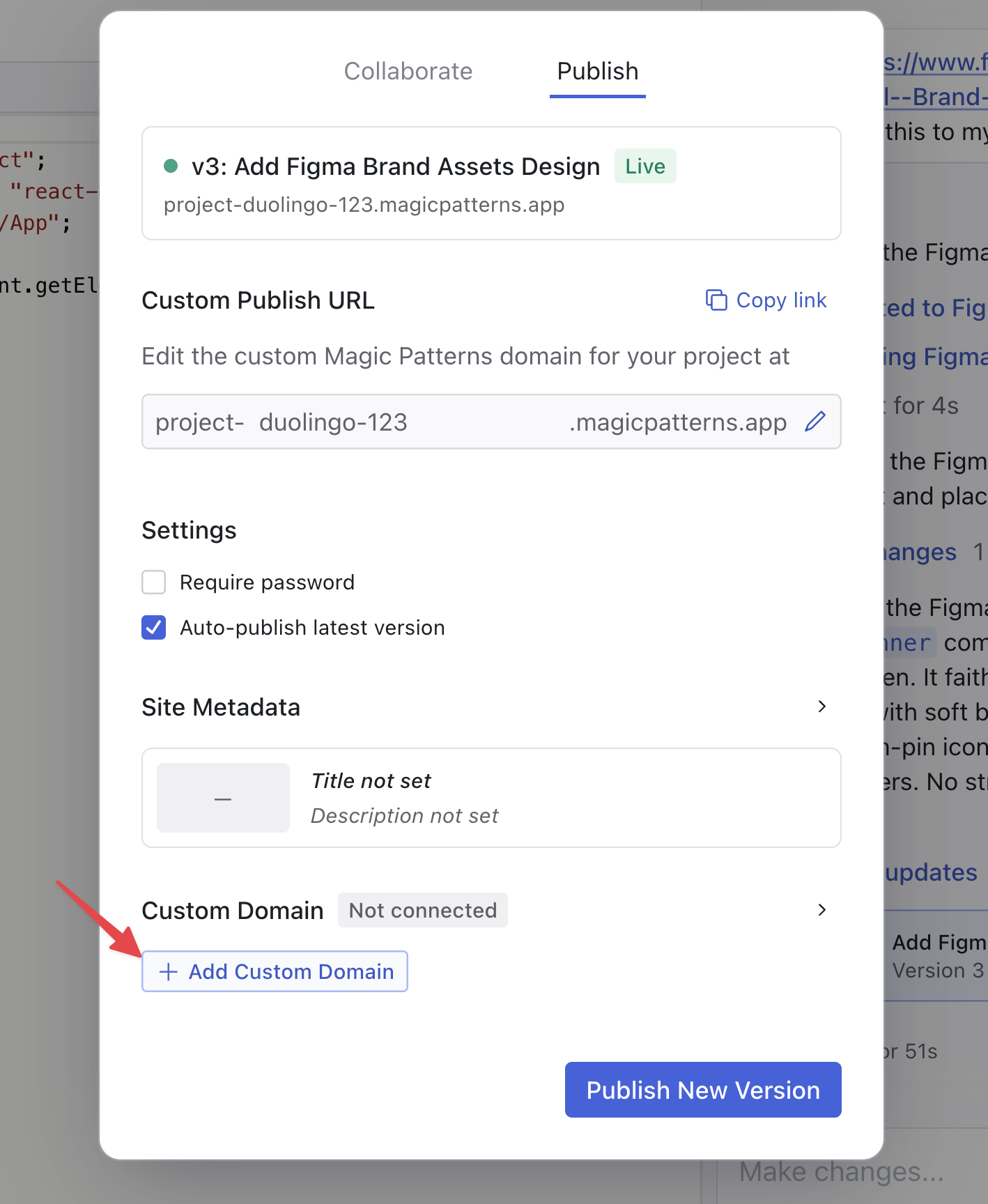 Custom domain section