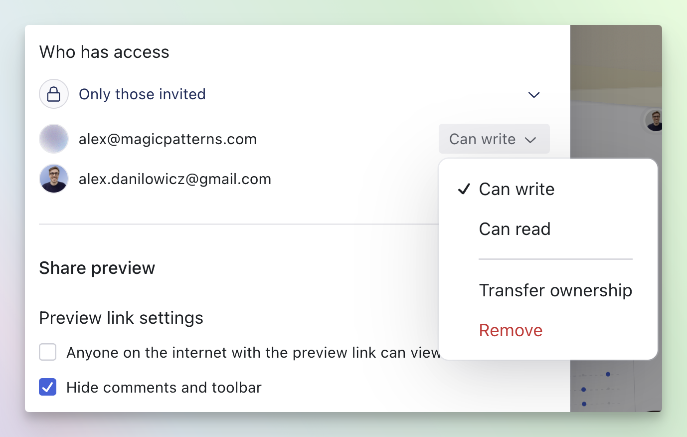 Transfer ownership of a design to another member