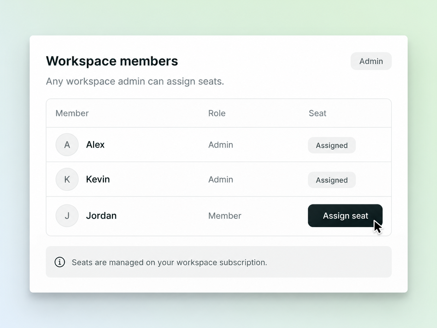 Granting a seat to a teammate from workspace members