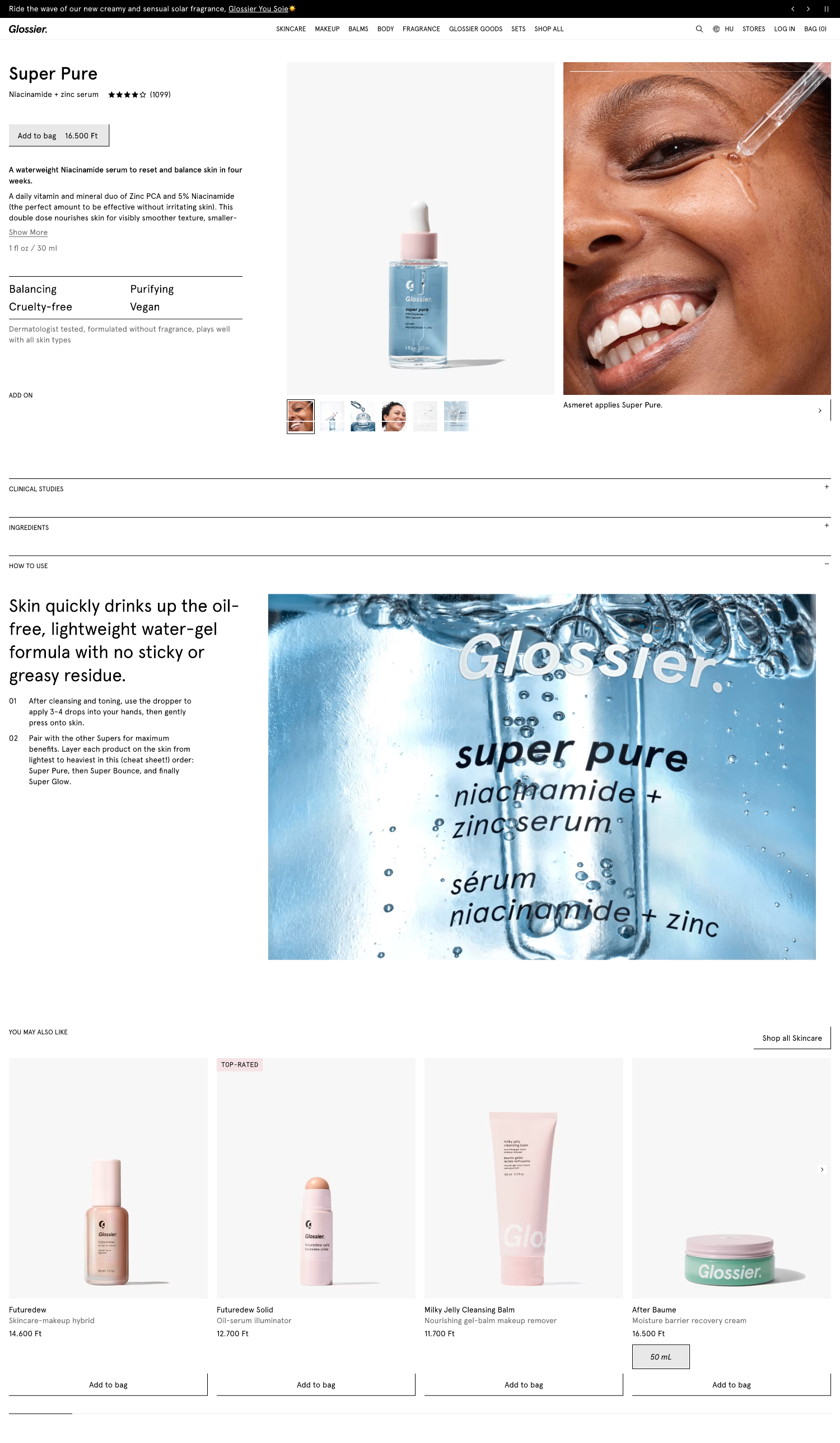 Glossier — Super Pure — niacinamide + cink szérum