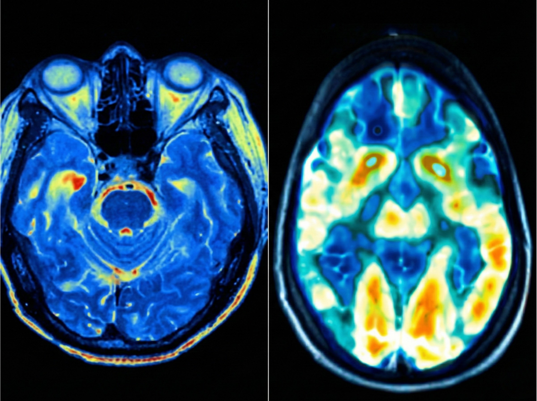 Brain imaging showing neurotransmitter activity comparison