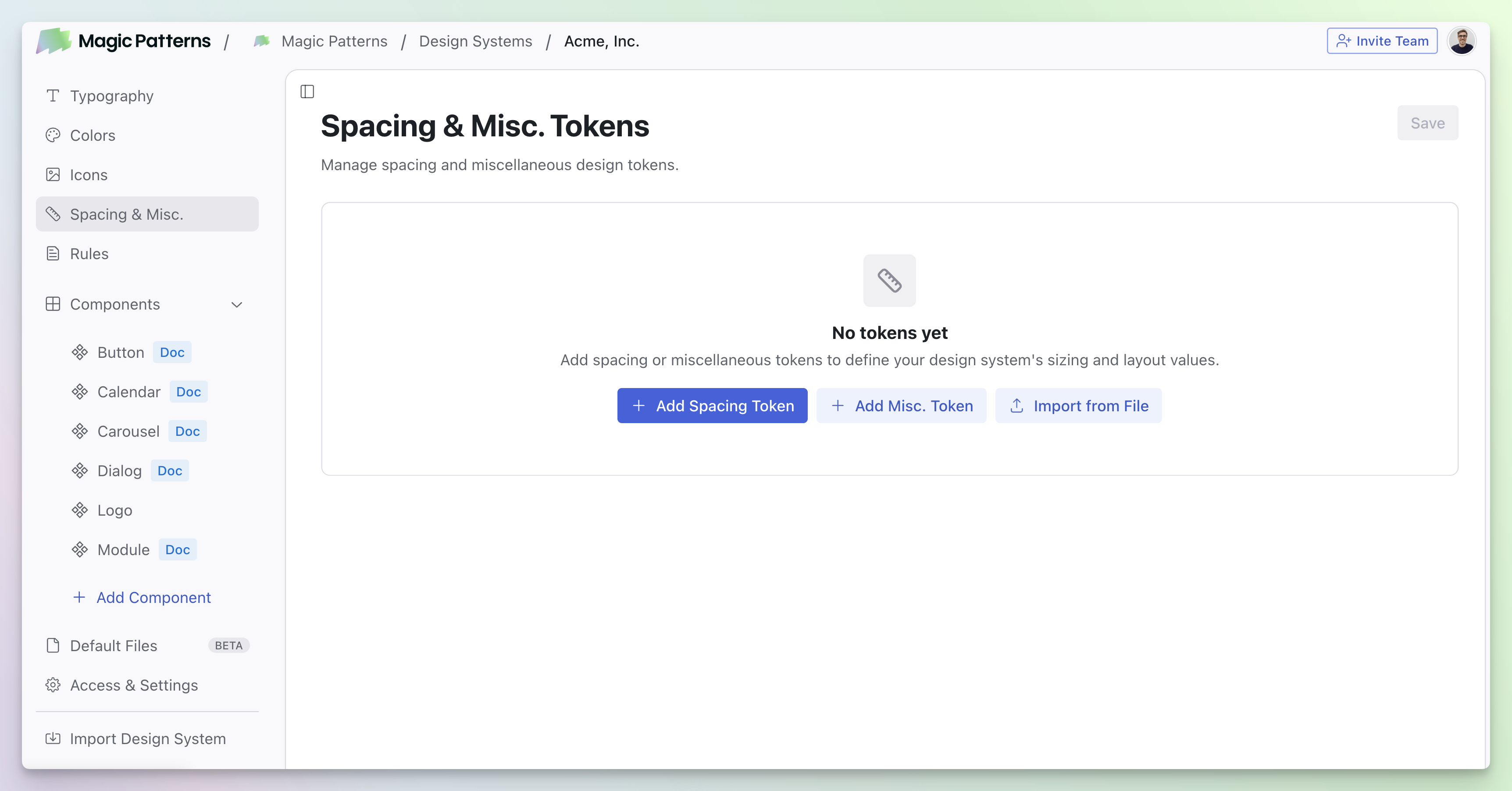 Spacing and Misc Tokens added to Design Systems