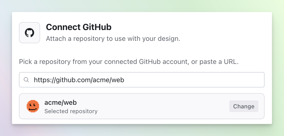 Selecting a repository in the Connect GitHub dialog