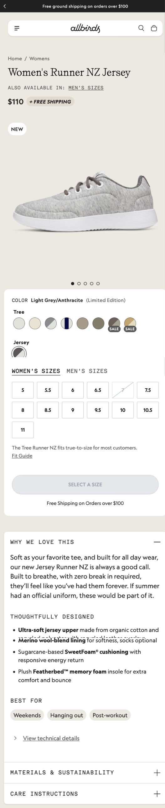 Allbirds — Women's Runner NZ Jersey — termékoldal mobile