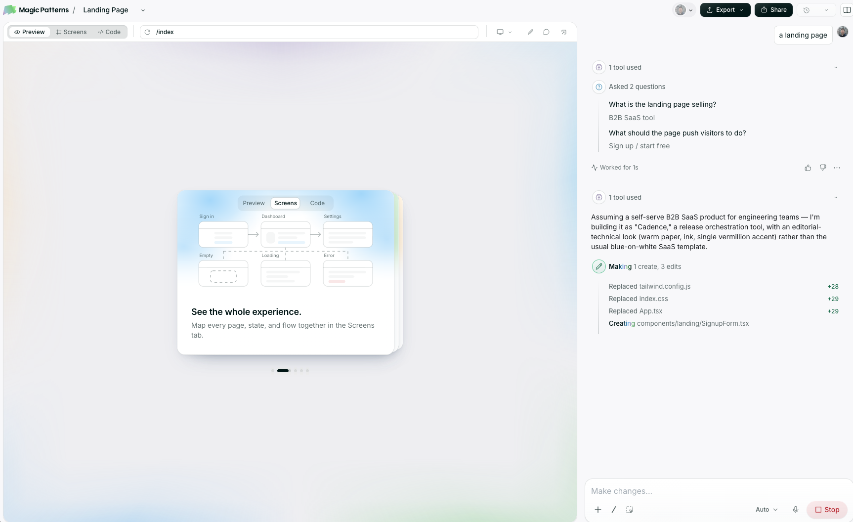 Onboarding tips showing best practices as designs load