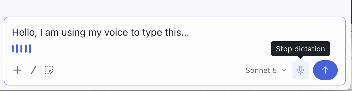 Voice to text dictation in the prompt toolbar