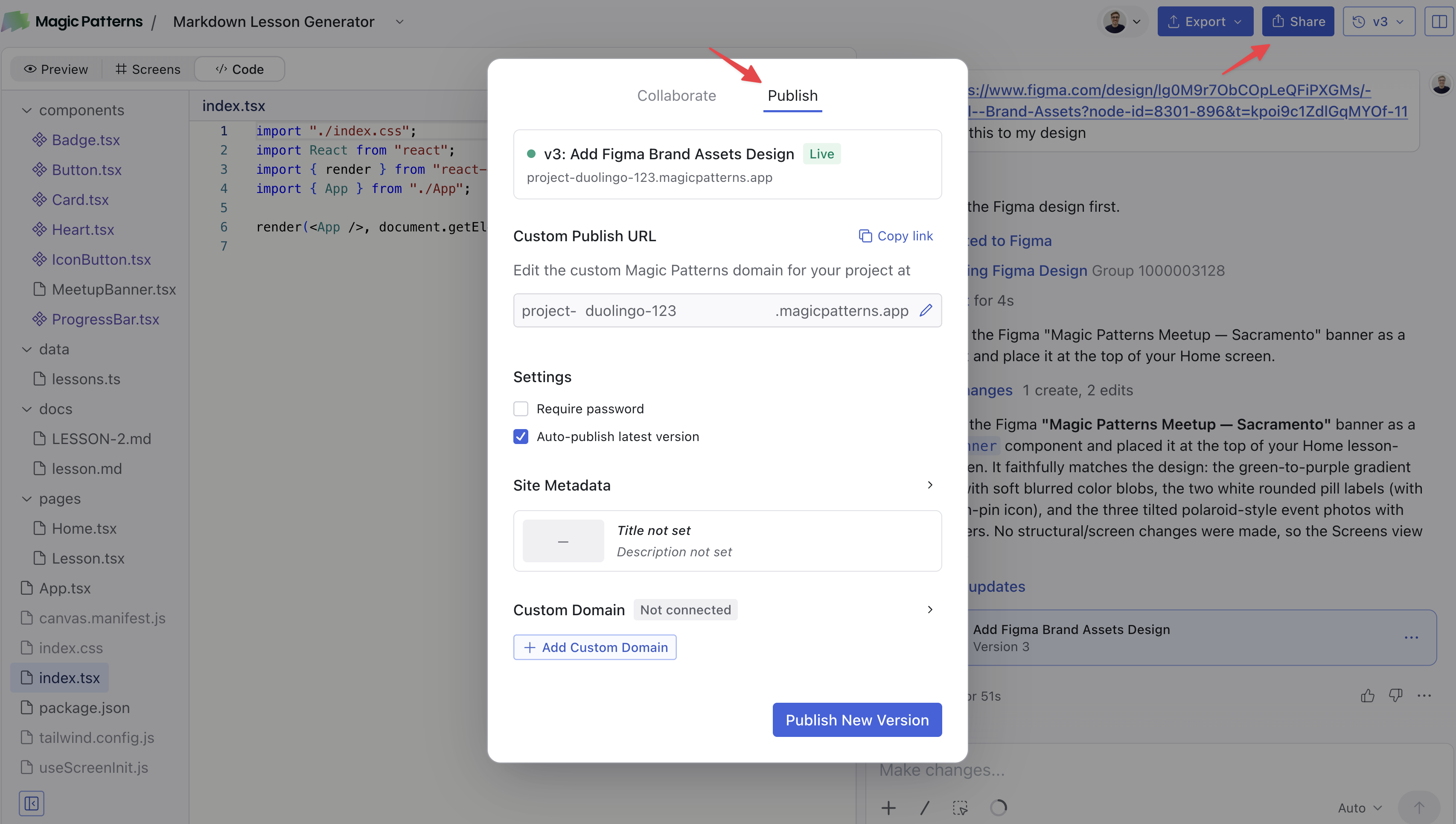 Publish modal