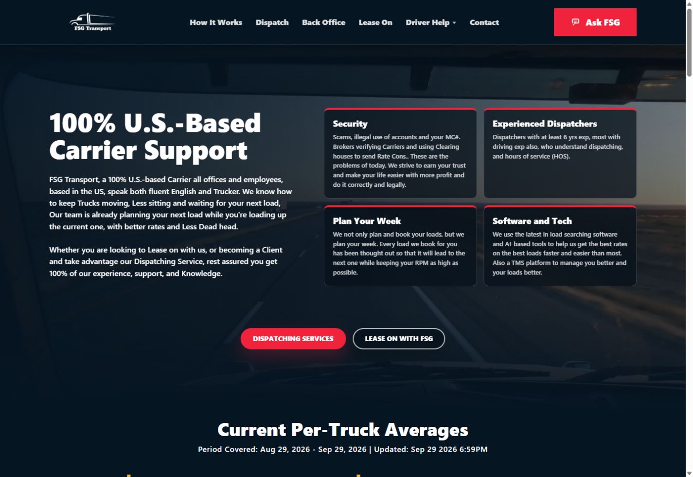 Homepage of the FSG Transport website built by WebsiteForge