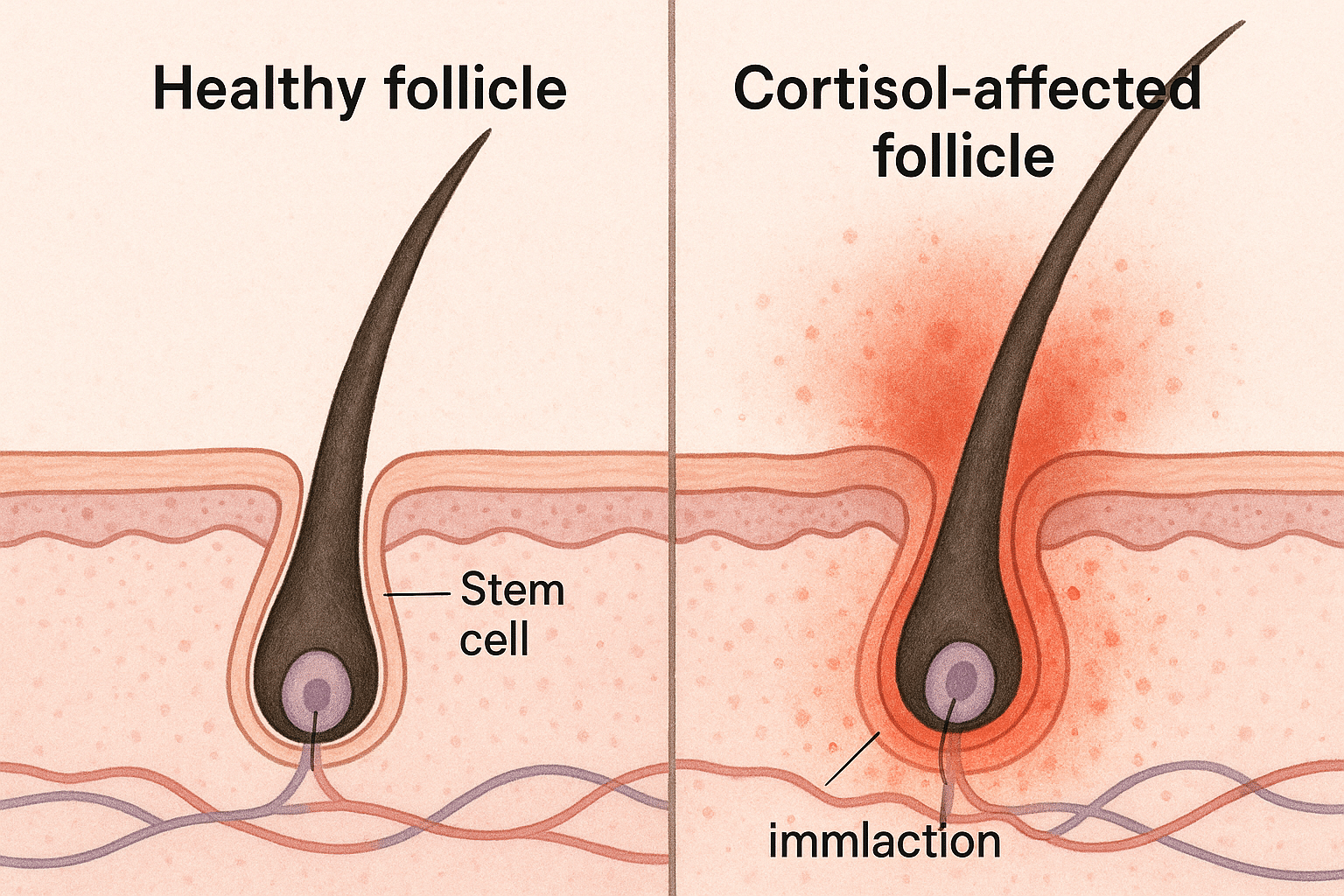 Healthy follicle vs cortisol-affected follicle comparison