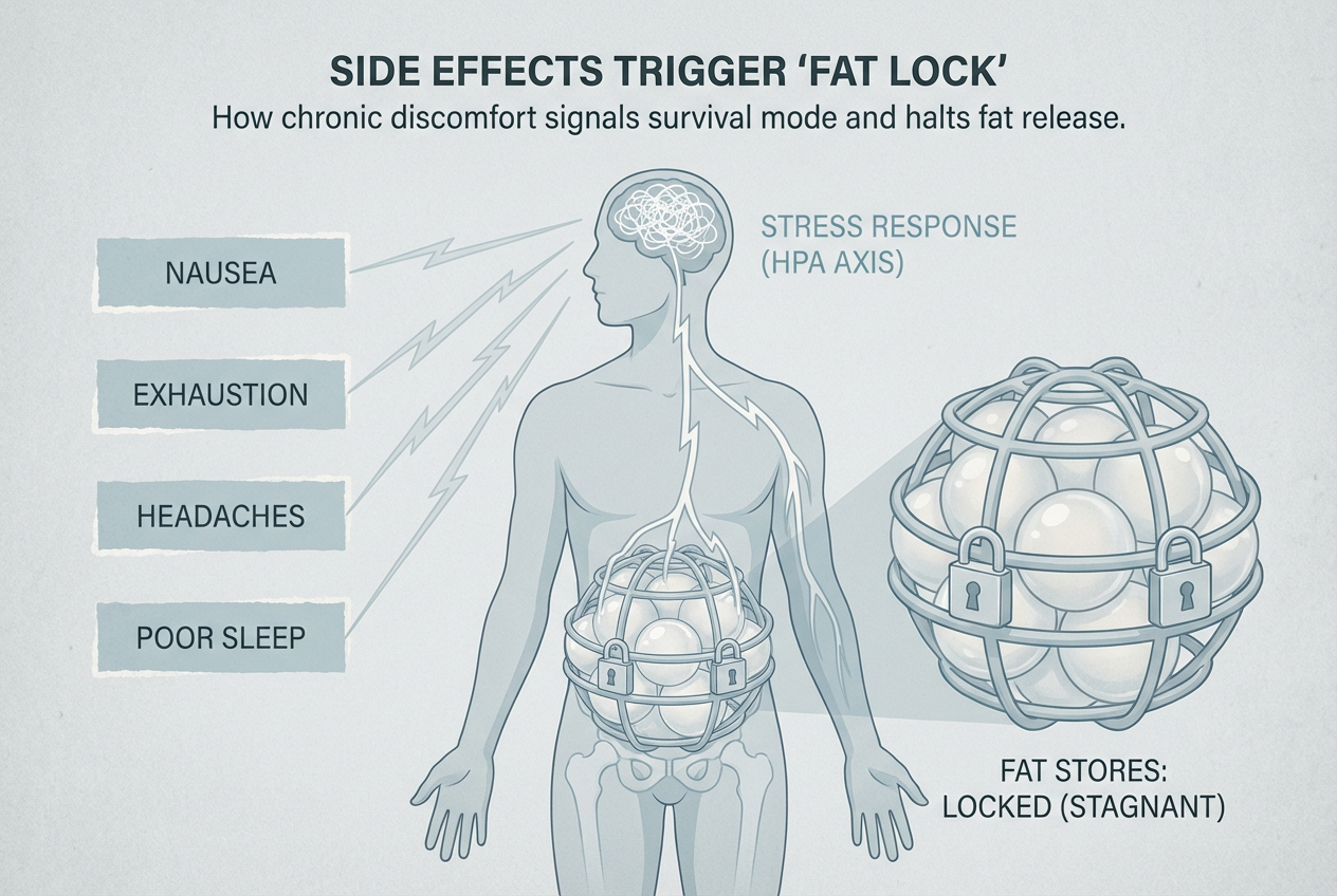 Side Effects Trigger Fat Lock - How chronic discomfort signals survival mode and halts fat release
